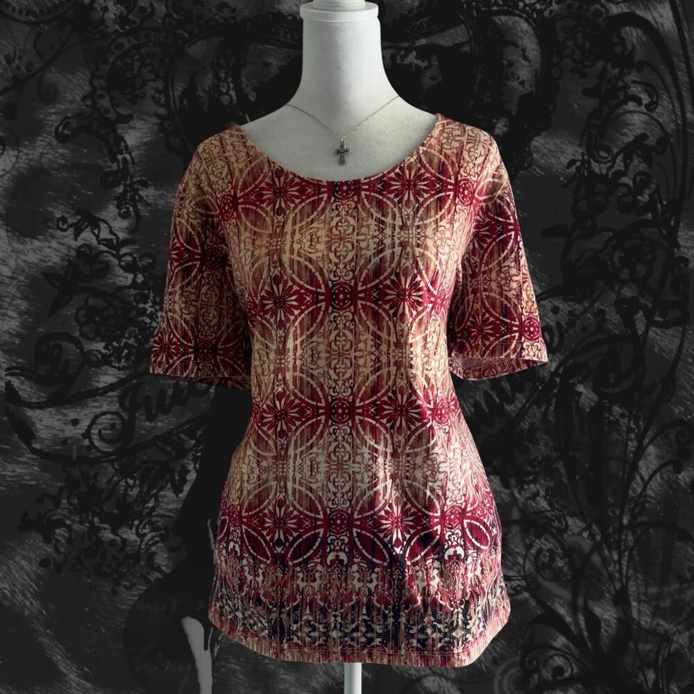 baroque ornate tapestry burnt red cream fairy boho grunge whimsigoth top